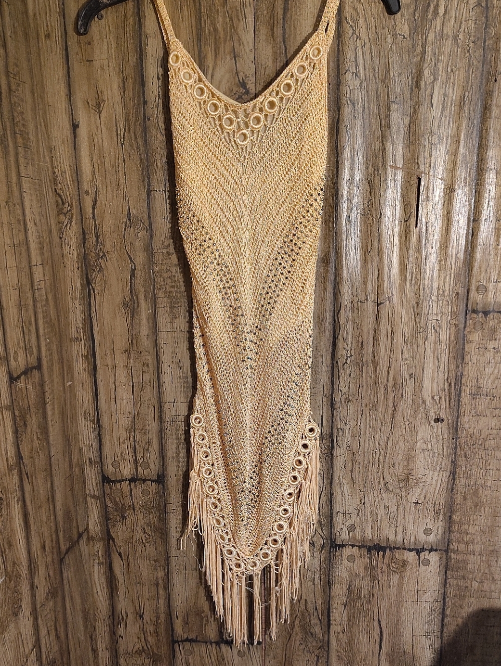 Beige Crochet Fringe Cover-Up Dress